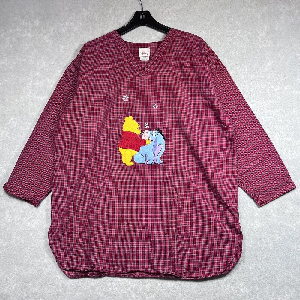 Disney Store Winnie The Pooh Eeyore Red Plaid Shirt Sleepwear Women’s Size L/XL